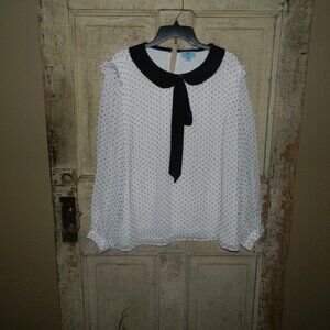CeCe Swiss Dot Peter Pan Tie Blouse Sz 3X (VV-16)